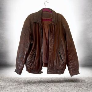 Croft & Barrow Men’s Dark Brown Vintage Leather Bomber Jacket Size LT